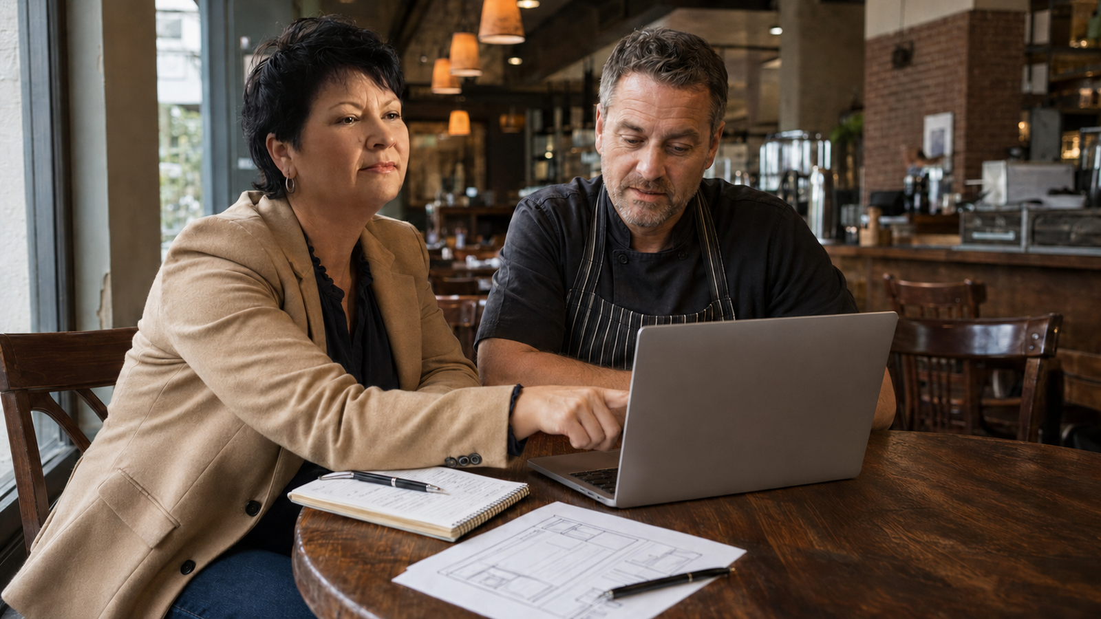 Ginny Witsman working directly with a local restaurant owner.
