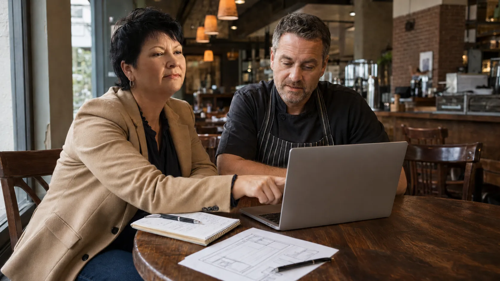 Ginny Witsman working directly with a local restaurant owner.
